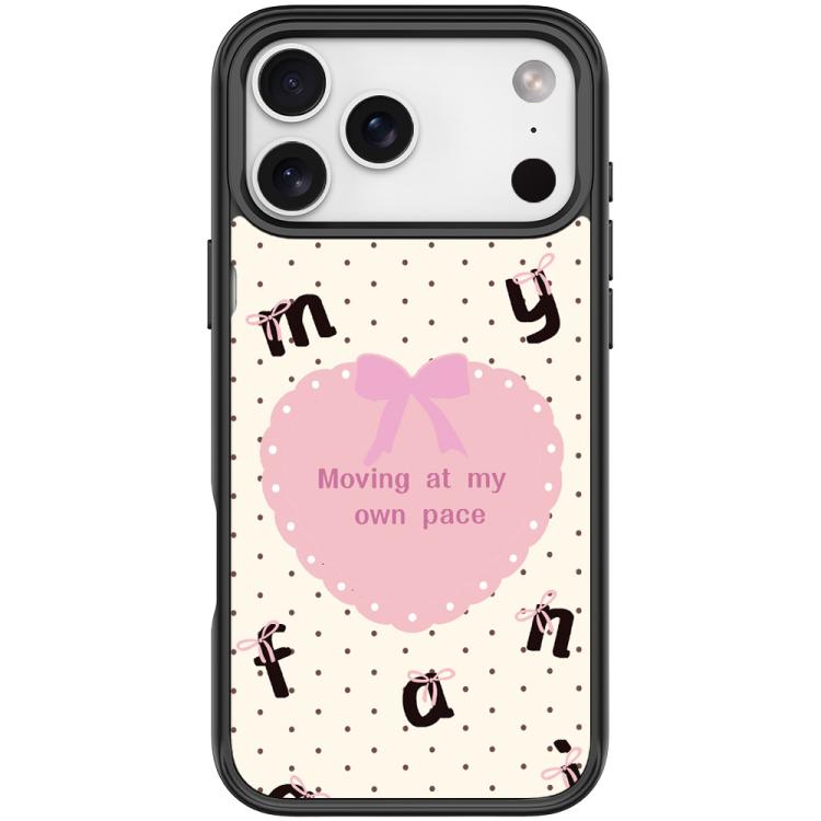 For iPhone 17 Pro White Heart Pattern Magnetic Phone Case(Black)