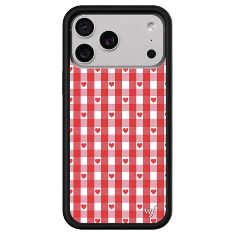 For iPhone 17 Pro WildFlow Red Star Series Pattern Phone Case(Red Heart Plaid)