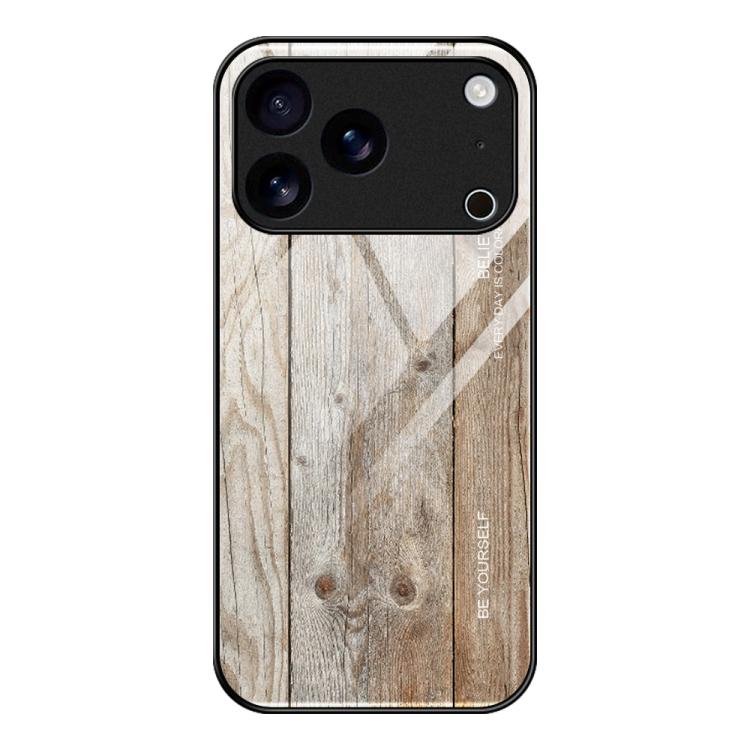For iPhone 17 Pro Wood Grain Glass Phone Case(Grey)