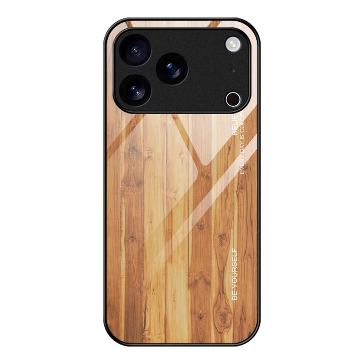 For iPhone 17 Pro Wood Grain Glass Phone Case(Yellow)