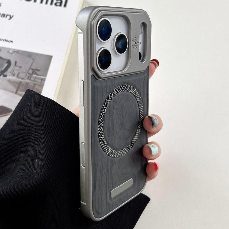 For iPhone 17 Pro Wood Grain Magnetic PC Shockproof Phone Case(Dark Gray)