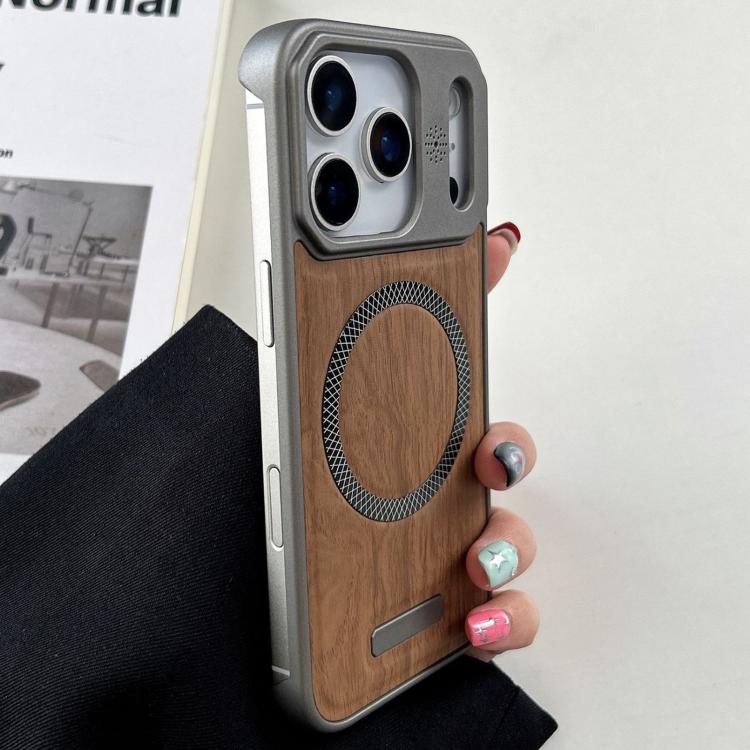For iPhone 17 Pro Wood Grain Magnetic PC Shockproof Phone Case(Poplar)