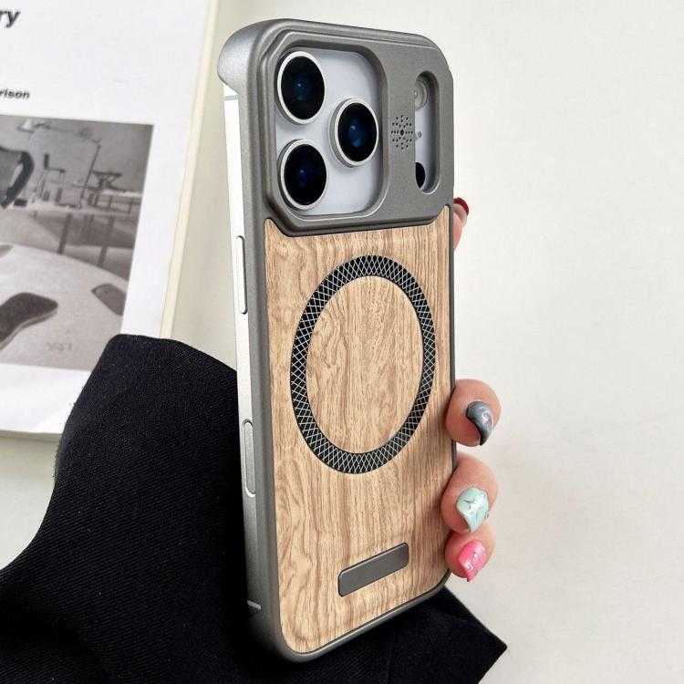 For iPhone 17 Pro Wood Grain Magnetic PC Shockproof Phone Case(Yellow Coconut)