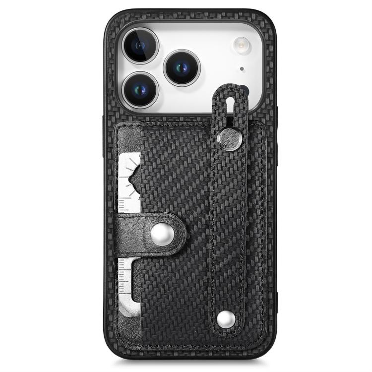 For iPhone 17 Pro Wristband Kickstand Card Wallet Back Phone Case with Tool Knife(Black)