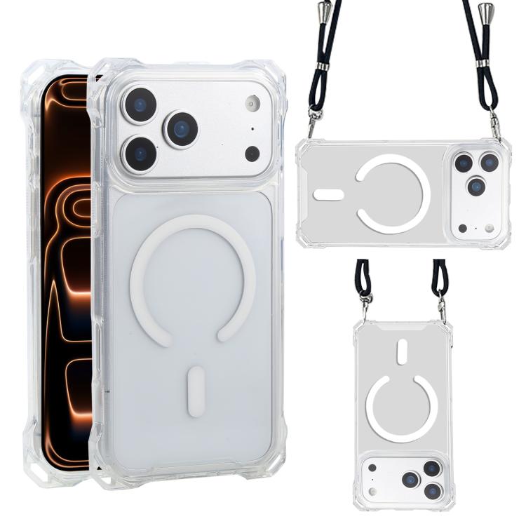 For iPhone 17 Pro XDcase Four-Corner Hole Shockproof Magnetic Phone Case, Lanyard Not Included(Transparent)