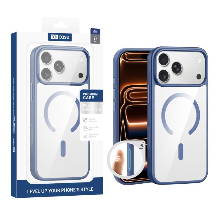 For iPhone 17 Pro XDcase JINDUN Clear Cover Independent Metal Button Magnetic Phone Case(Blue)