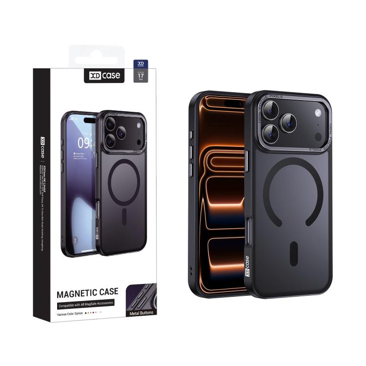 For iPhone 17 Pro XDcase Metal Lens Frame Skin Feel Magnetic Phone Case(Black)