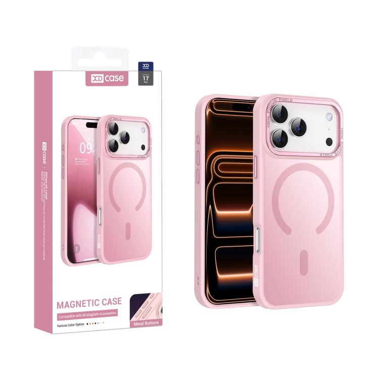 For iPhone 17 Pro XDcase Metal Lens Frame Skin Feel Magnetic Phone Case(Pink)
