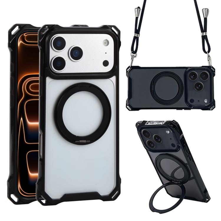 For iPhone 17 Pro XDcase Pivot Stand Four-Corner Hole Magnetic Phone Case, Lanyard Not Included(Black)