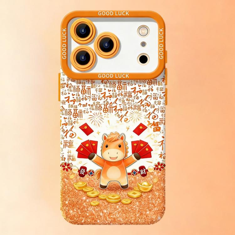 For iPhone 17 Pro Year Of The Horse Liquid Silicone Full Coverage Shockproof Phone Case(Red Envelope)