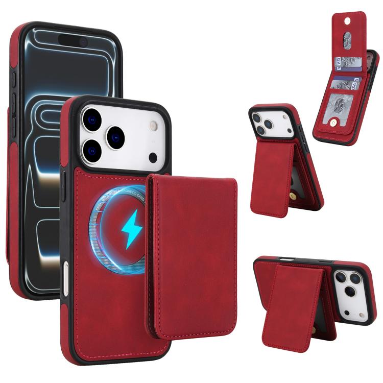 For iPhone 17 Pro YM030 Retro Faux Leather Magnetic Detachable Wallet Phone Case(Red)
