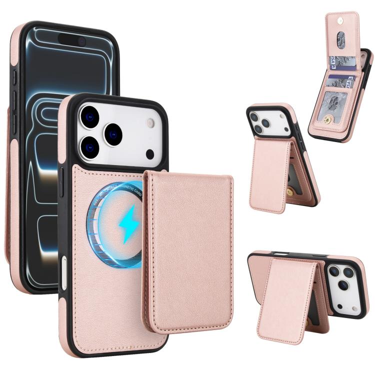 For iPhone 17 Pro YM030 Retro Faux Leather Magnetic Detachable Wallet Phone Case(Rose Gold)