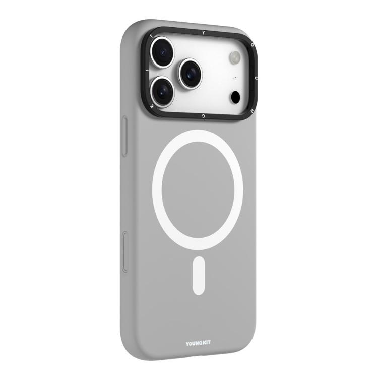 For iPhone 17 Pro YOUNGKIT Condensate Magnetic Series Lens Frame Holder Silicone Phone Case(NZCX002 Gray)