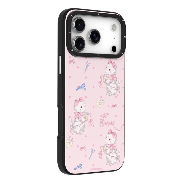 For iPhone 17 Pro YOUNGKIT Cute Animal Time Series Magnetic IMD TPU Phone Case(Pink Sugar Cat)