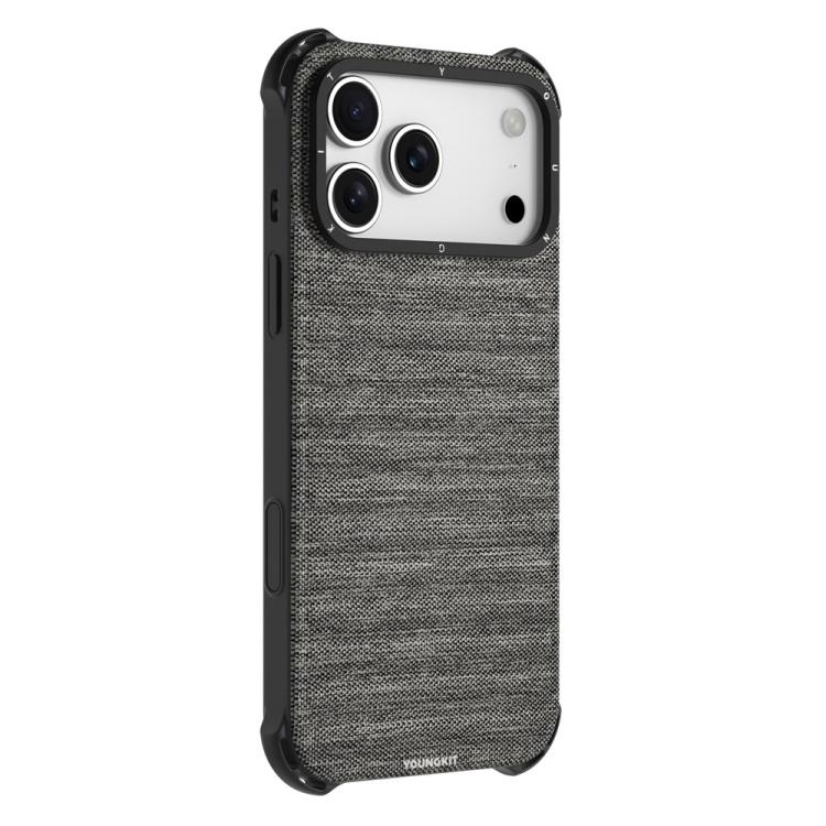 For iPhone 17 Pro YOUNGKIT Jeans Cloth Texture TPU Canvas Magnetic Phone Case(FBCX002 Gray)