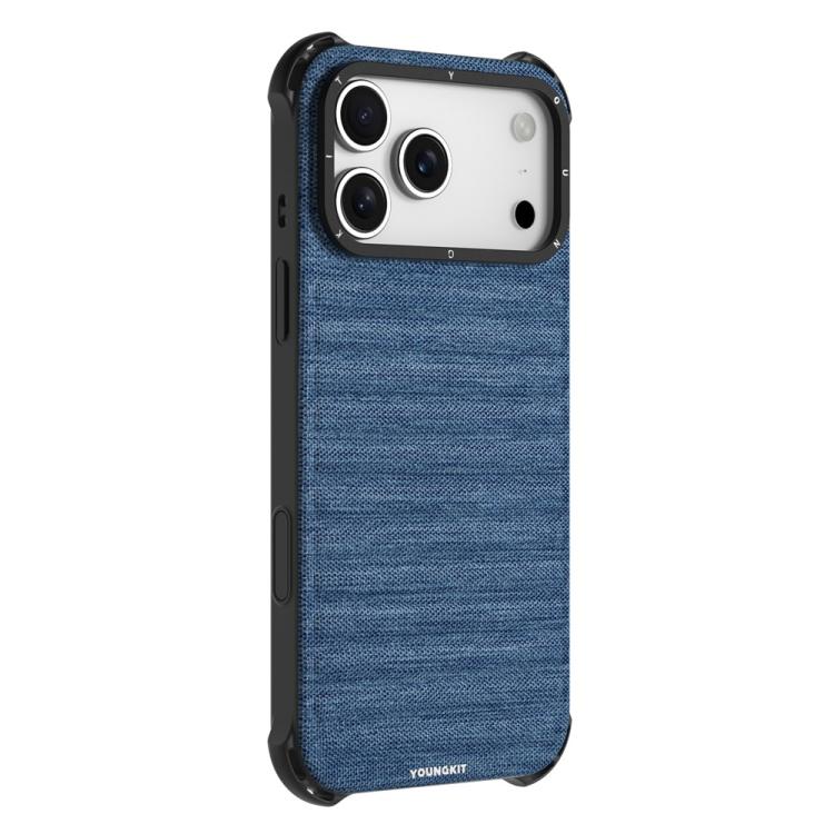 For iPhone 17 Pro YOUNGKIT Jeans Cloth Texture TPU Canvas Magnetic Phone Case(FBCX003 Blue)