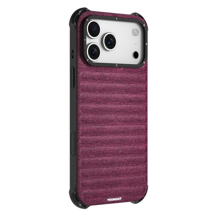 For iPhone 17 Pro YOUNGKIT Jeans Cloth Texture TPU Canvas Magnetic Phone Case(FBCX004 Pink)