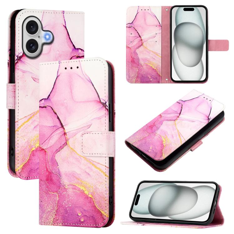 For iPhone 17 PT003 Marble Pattern Flip Leather Phone Case(Pink Purple Gold)