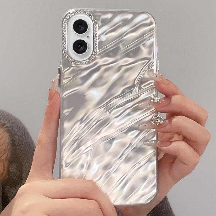 For iPhone 17 Rhinestone Lens Frame Wrinkled Design Phone Case(Transparent)