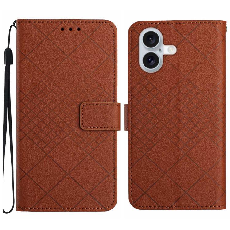 For iPhone 17 Rhombic Grid Texture Leather Phone Case(Brown)