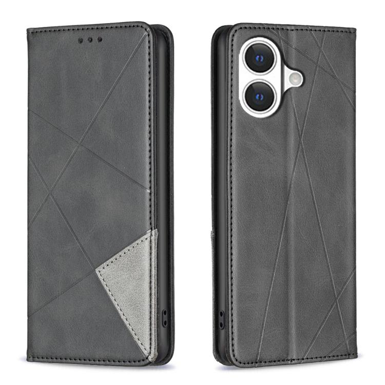 For iPhone 17 Rhombus Texture Magnetic Leather Phone Case(Black)
