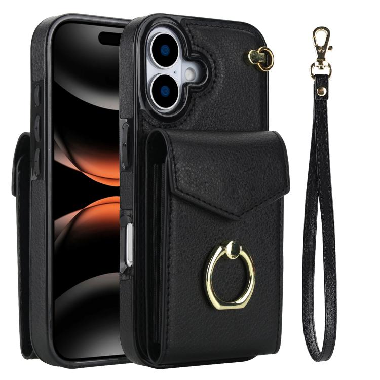 For iPhone 17 Ring Holder RFID Card Slot Phone Case(Black)