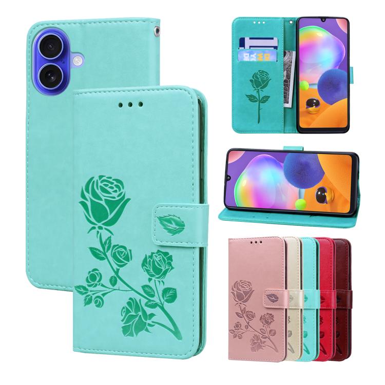 For iPhone 17 Rose Embossed Flip PU Leather Phone Case(Green)