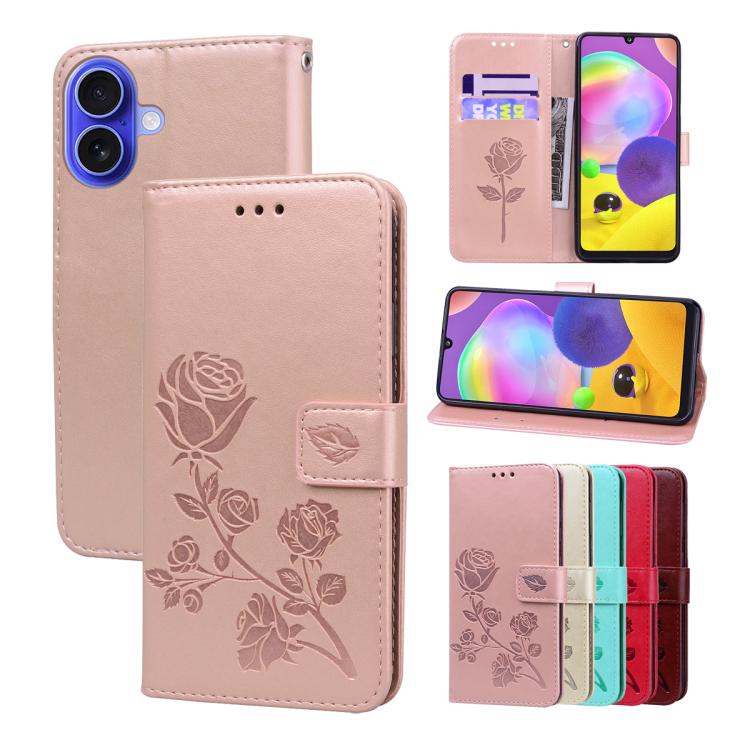 For iPhone 17 Rose Embossed Flip PU Leather Phone Case(Rose Gold)
