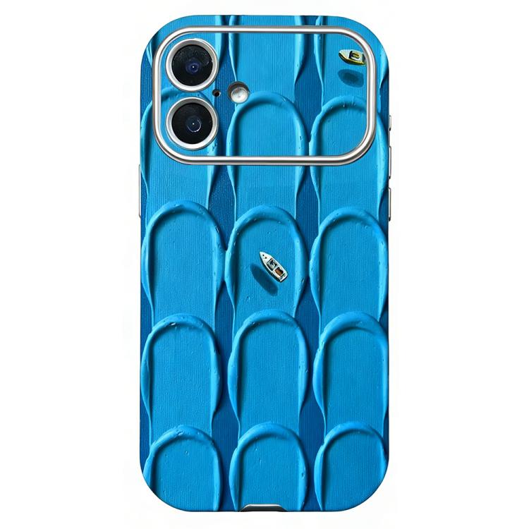 For iPhone 17 Rounded Edge Large Window Silicone Phone Case(Blue Oil Painting)