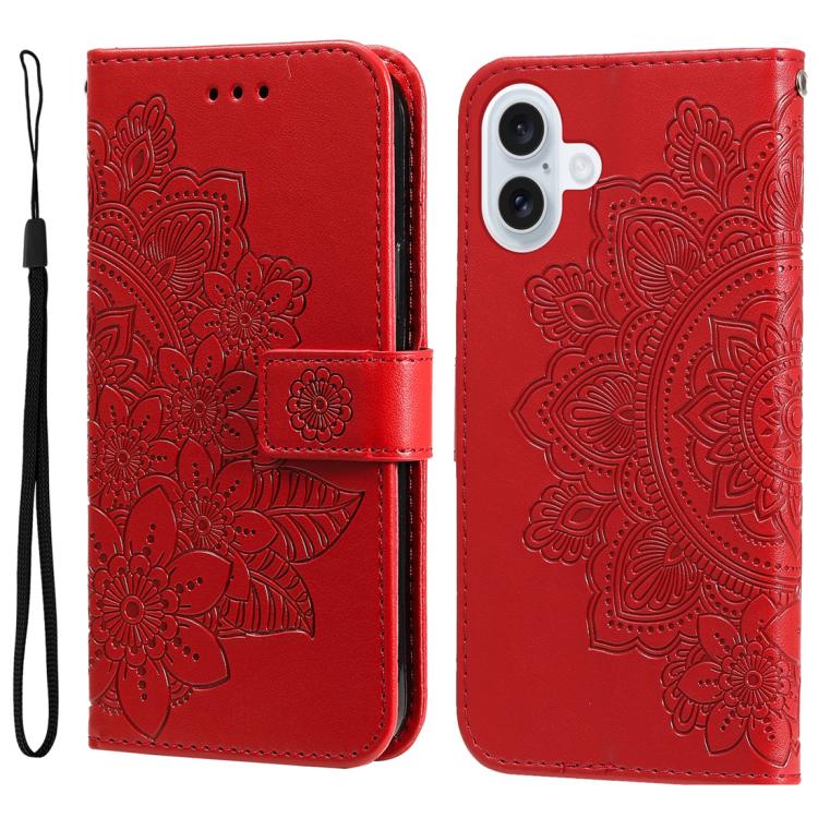 For iPhone 17 Seven-petal Flowers Embossing Leather Phone Case(Red)