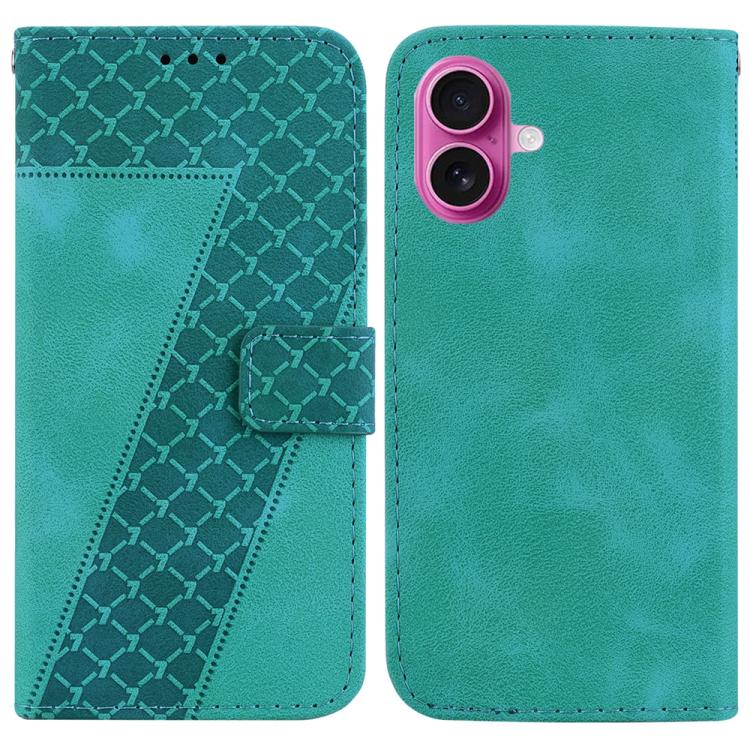 For iPhone 17 Seven-shaped Embossed Leather Phone Case(Green)