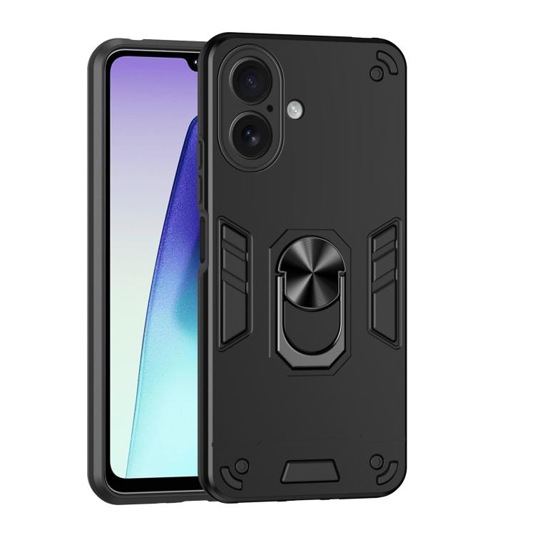 For iPhone 17 Shockproof Metal Ring Holder Phone Case(Black)