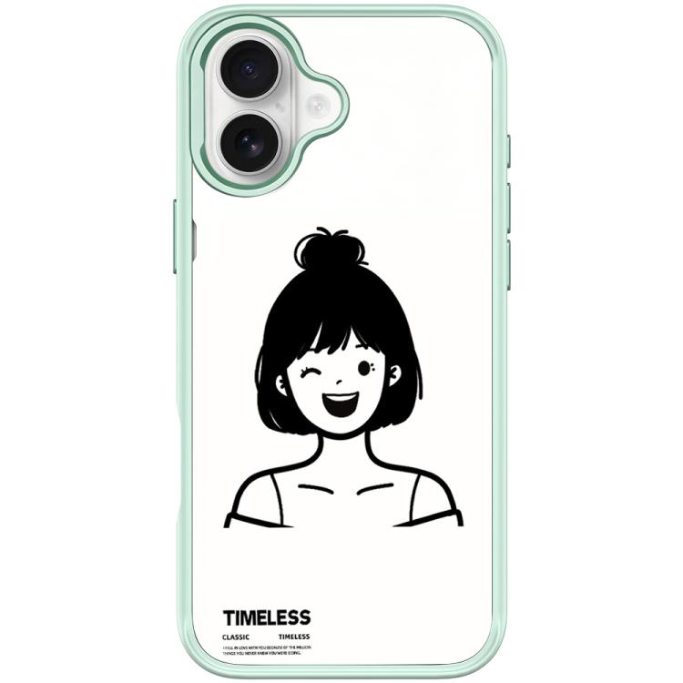 For iPhone 17 Sketch Style Short Hair Girl Pattern Magnetic Phone Case(Light Green)