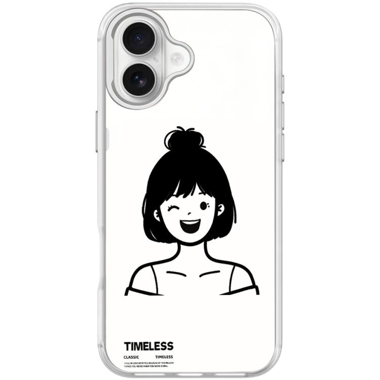 For iPhone 17 Sketch Style Short Hair Girl Pattern Magnetic Phone Case(Transparent White)