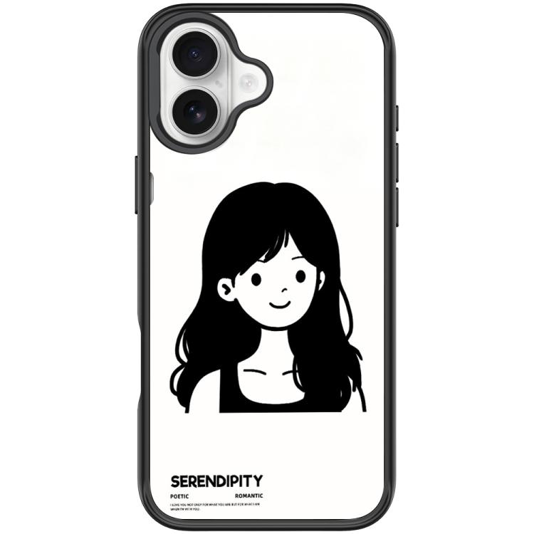 For iPhone 17 Sketching Style Curly Haired Girl Pattern Magnetic Phone Case(Black)