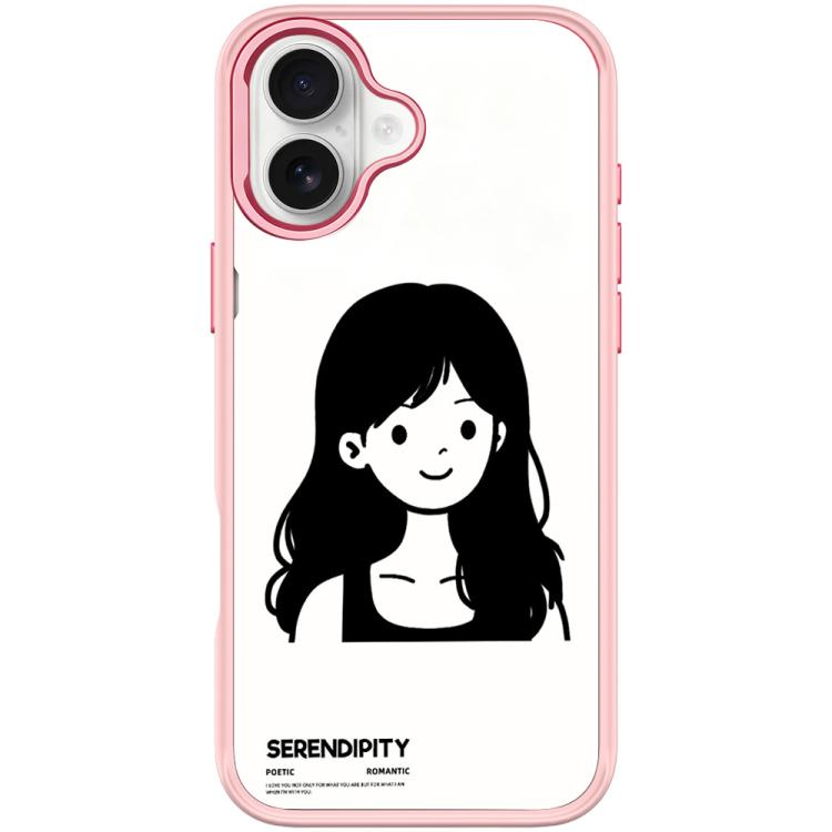 For iPhone 17 Sketching Style Curly Haired Girl Pattern Magnetic Phone Case(Pink)