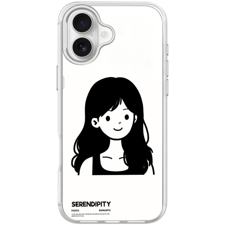For iPhone 17 Sketching Style Curly Haired Girl Pattern Magnetic Phone Case(Transparent White)