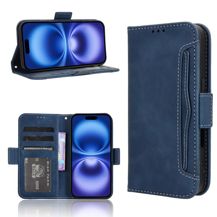 For iPhone 17 Skin Feel Calf Texture Card Slots Leather Phone Case(Blue)