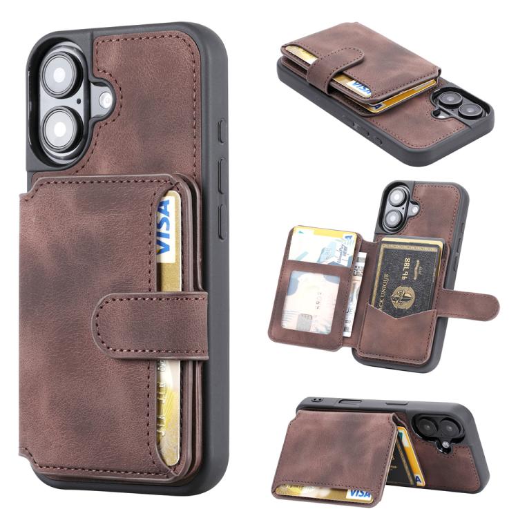 For iPhone 17 Skin Feel Dream RFID Anti-theft PU Card Bag Phone Case(Coffee)
