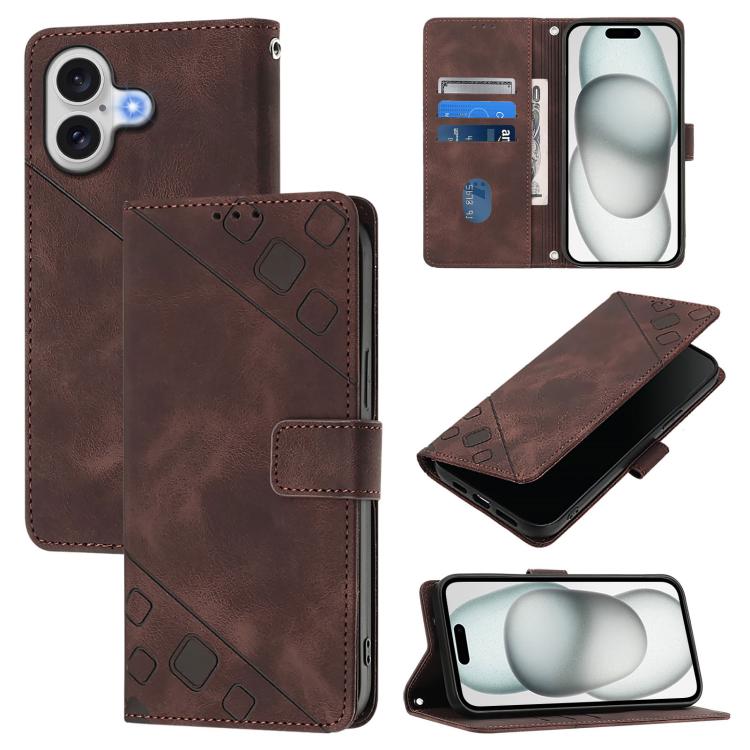 For iPhone 17 Skin-feel Embossed Leather Phone Case(Brown)