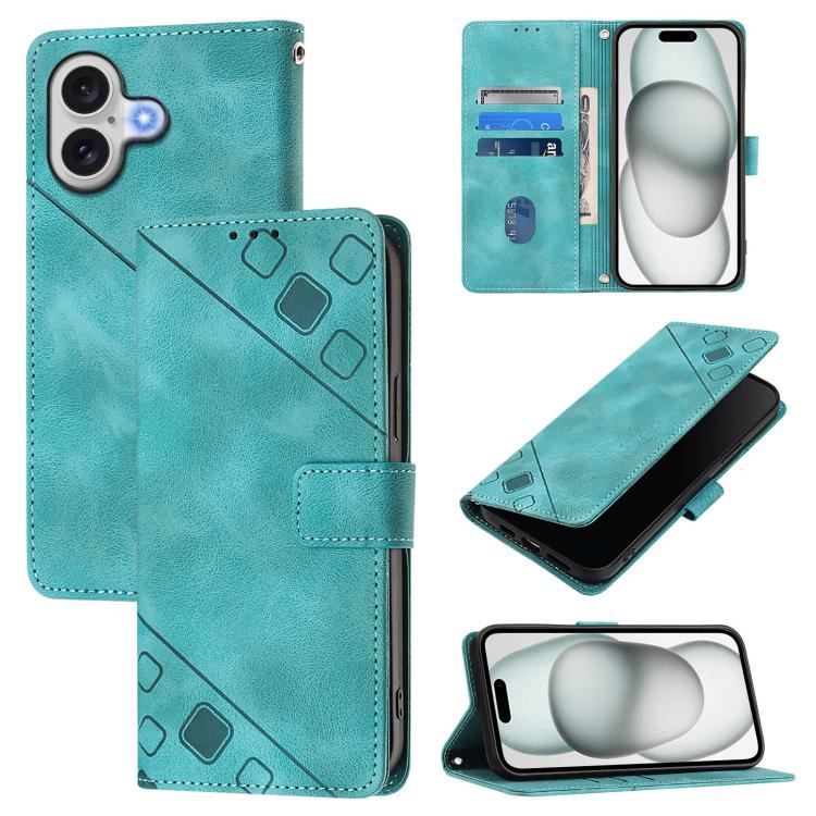 For iPhone 17 Skin-feel Embossed Leather Phone Case(Green)