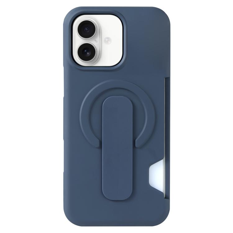 For iPhone 17 Skin Feel Holder Card Slot Magnetic Phone Case(Blue)