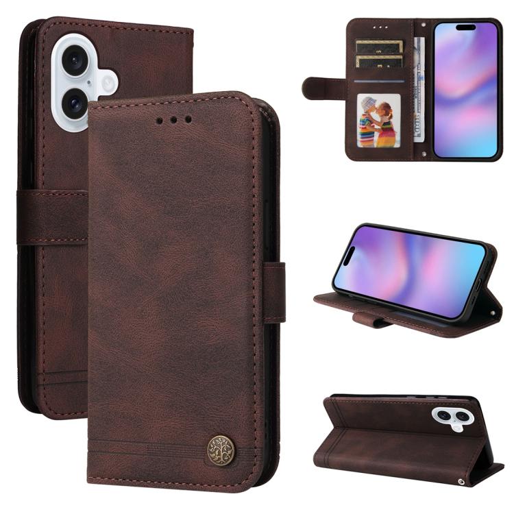 For iPhone 17 Skin Feel Life Tree Leather Phone Case(Brown)