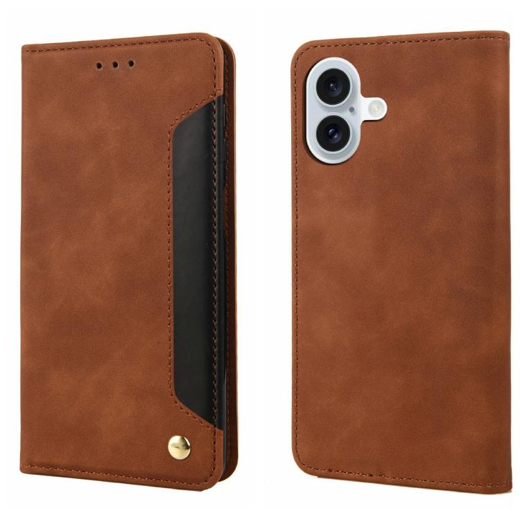 For iPhone 17 Skin Feel Splicing Leather Phone Case(Brown)