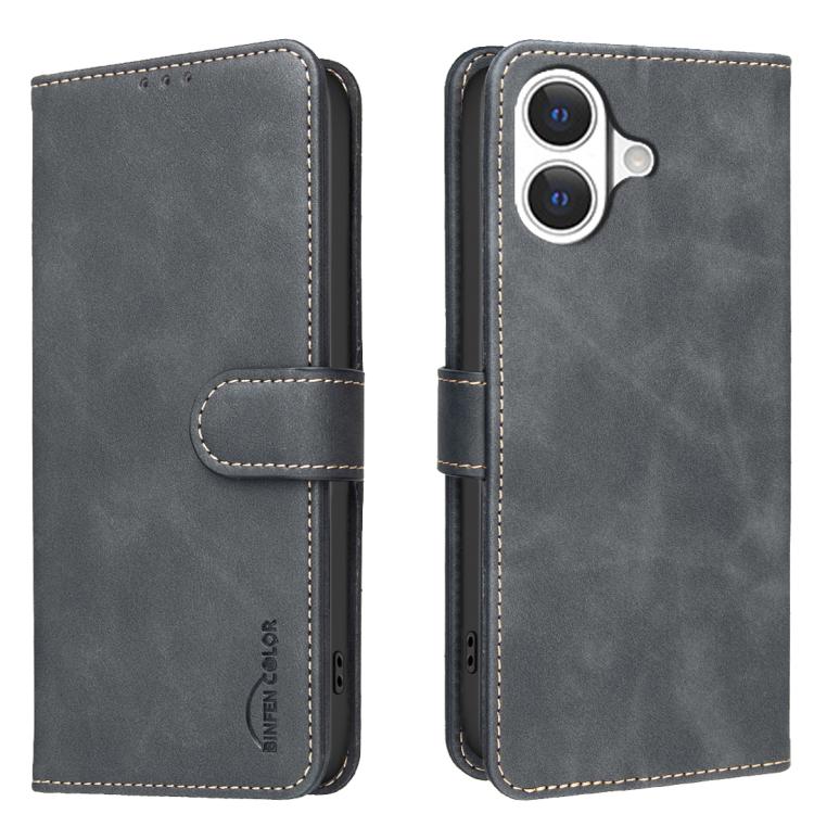 For iPhone 17 Solid Color Calfskin Texture RFID Vegan Leather Phone Case(Black)