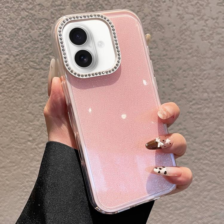 For iPhone 17 Solid Color Glitter & Rhinestone Design Phone Case(Pink)