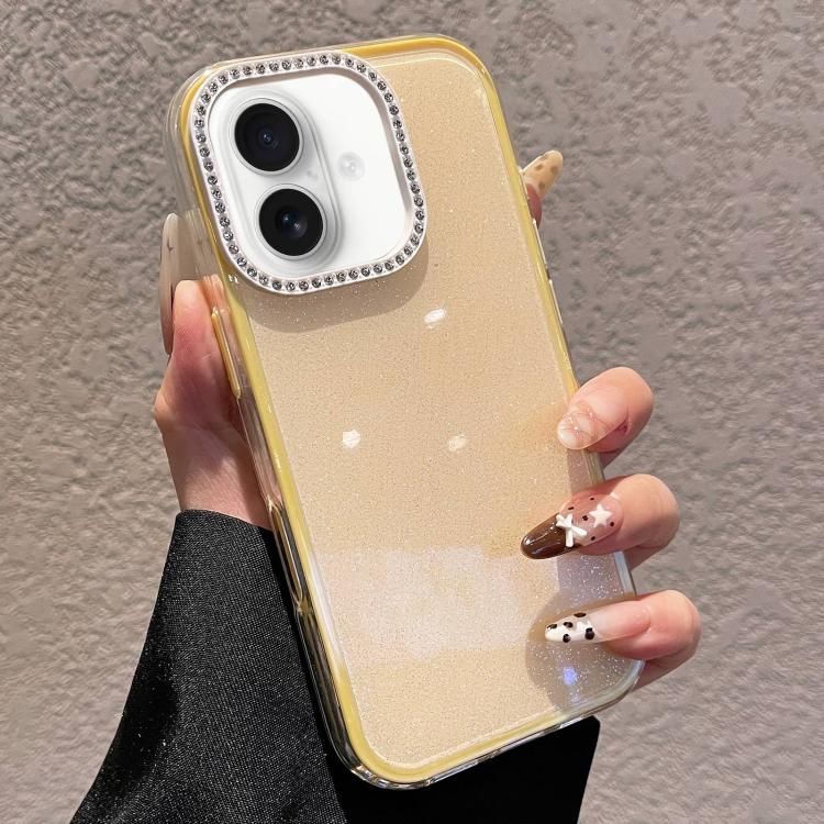 For iPhone 17 Solid Color Glitter & Rhinestone Design Phone Case(Yellow)