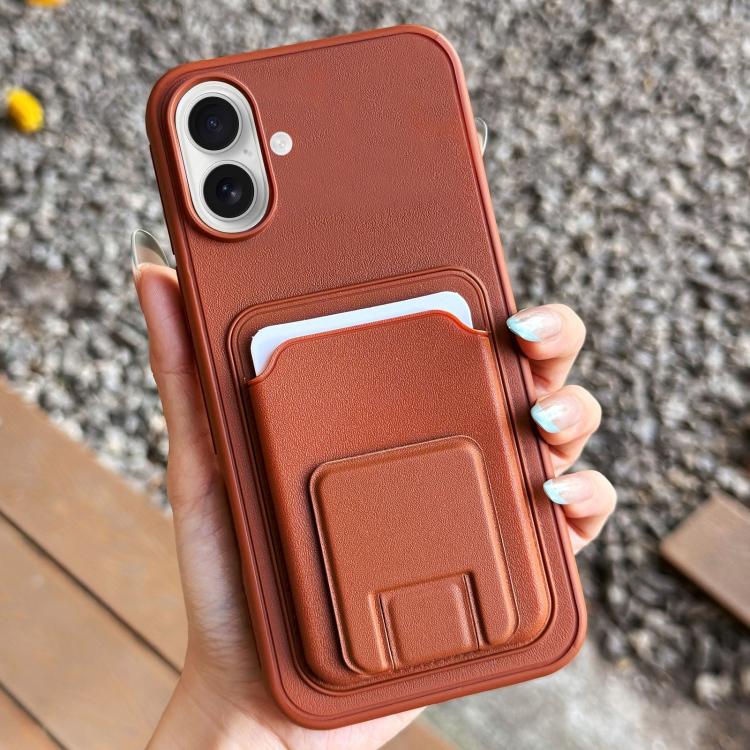 For iPhone 17 Square Folding Card Bag Holder Phone Case(Brown)