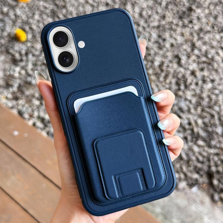 For iPhone 17 Square Folding Card Bag Holder Phone Case(Dark Blue)