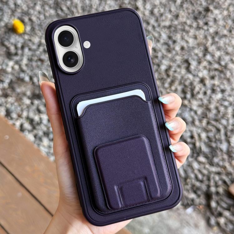 For iPhone 17 Square Folding Card Bag Holder Phone Case(Dark Purple)